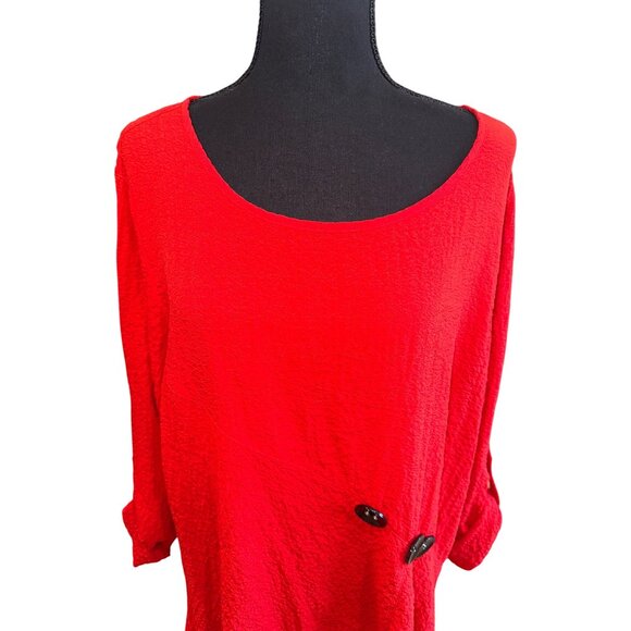 Ali Miles Red Crinkled Textured Tunic Top Button Details 1X Casual Comfort Trave - Picture 3 of 10